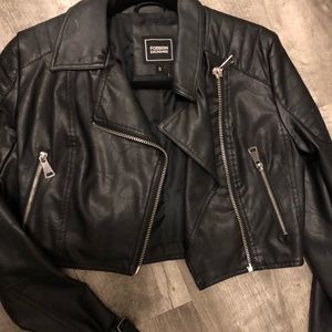 Crop Leather biker jacket
